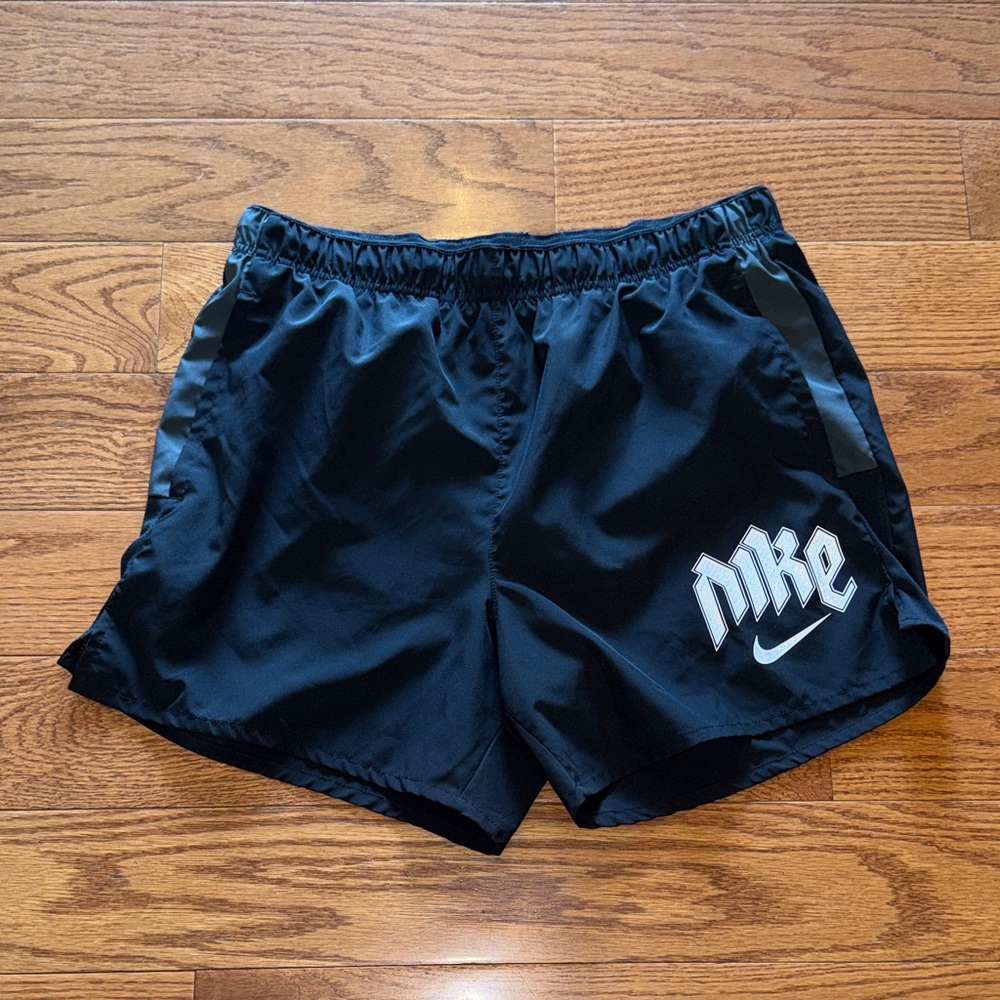 Nike Black and Gray Running Shorts with White Logo, Sz M EUC